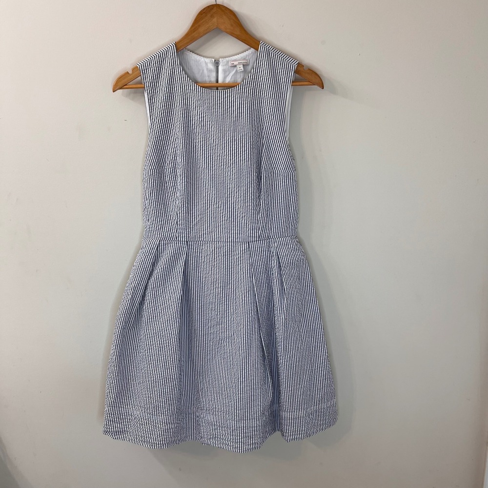 Gap Blue White Striped Seersucker Sleeveless Fit & Flare Dress Size 4 Coastal